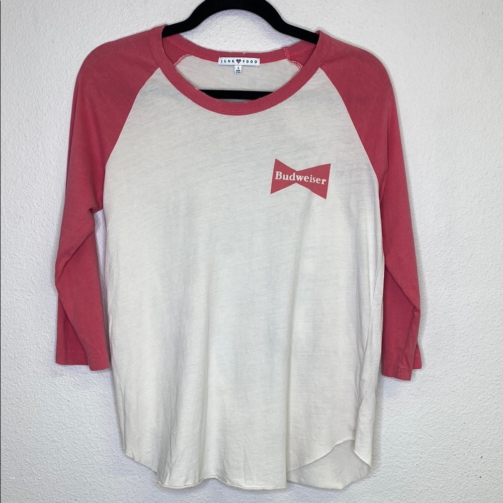 Junk Food Budweiser Red and White Raglan Tee Women's Size Large
